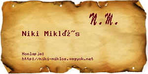 Niki Miklós névjegykártya